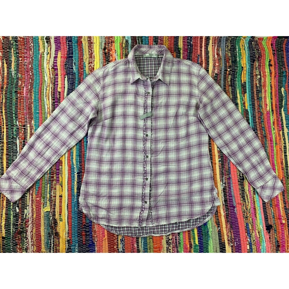 Lee Riders Women's Double Layered Button Front Long Sleeve Top Shirt Size M